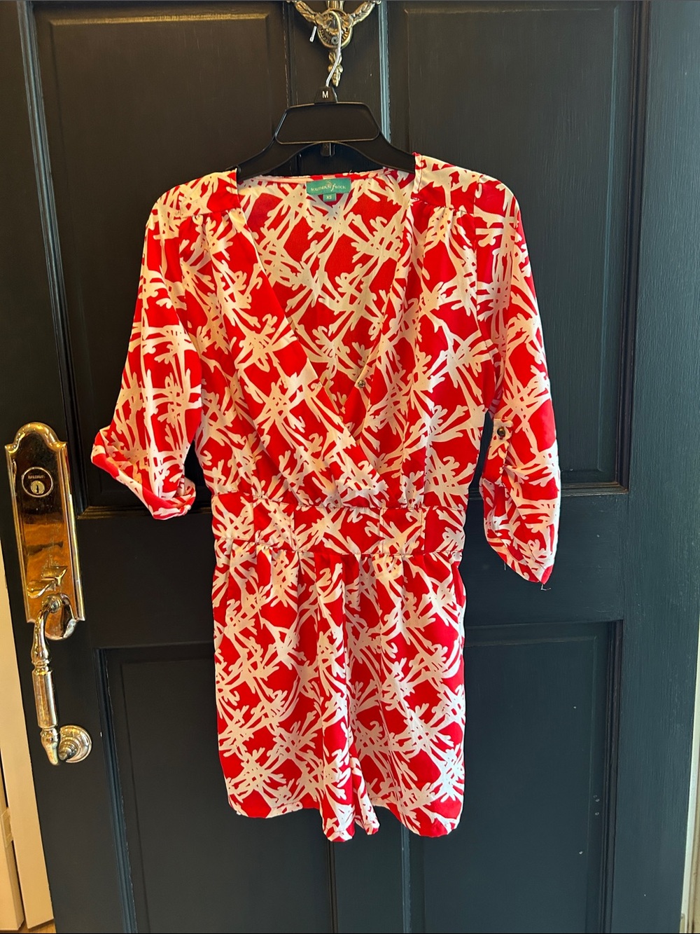 Southern frock 4th of July Red & White Printed V-Neck Romper